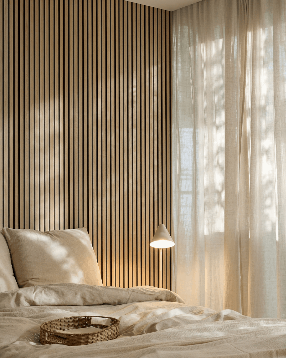 Akupanel | Acoustic Panel / Natural Wood, Classic Oak, Black Felt, 300 x 60 cm 