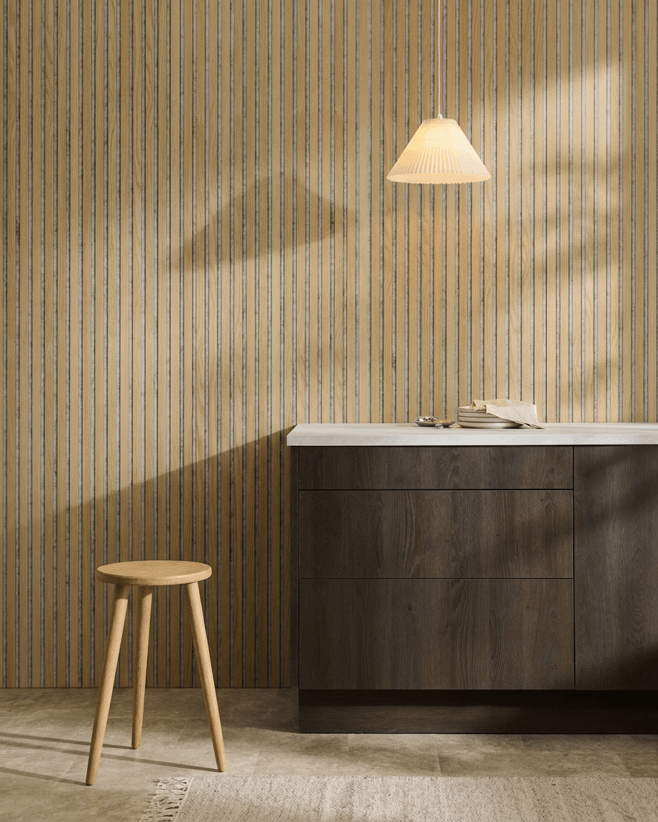 Akupanel | Acoustic Panel / Natural Wood, Classic Oak, Grey Felt, 300 x 60 cm 