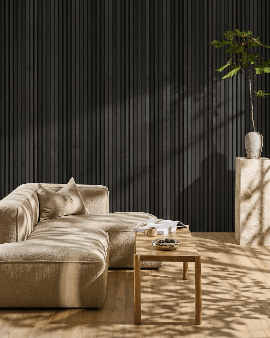 Akupanel | Acoustic Panel / Natural Wood, Black Ash, Black Felt, 240 x 60 cm 